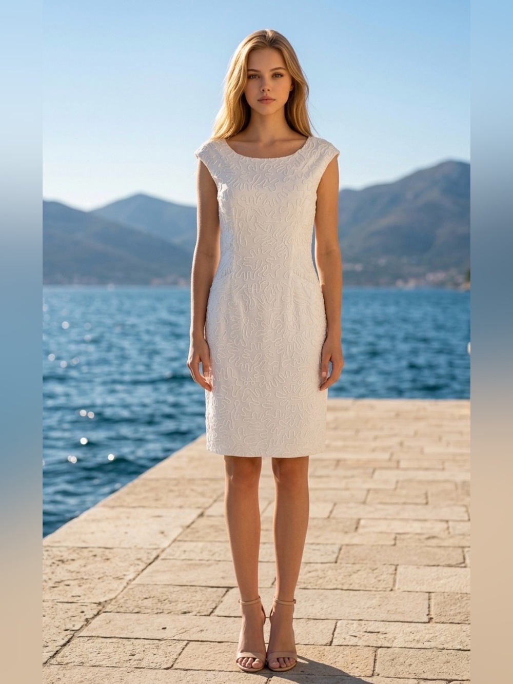 Michael Kors Ivory Textured Cap-Sleeve Sheath Dress